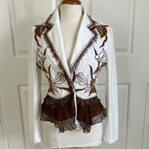 Chic White and Brown Women's Blazer